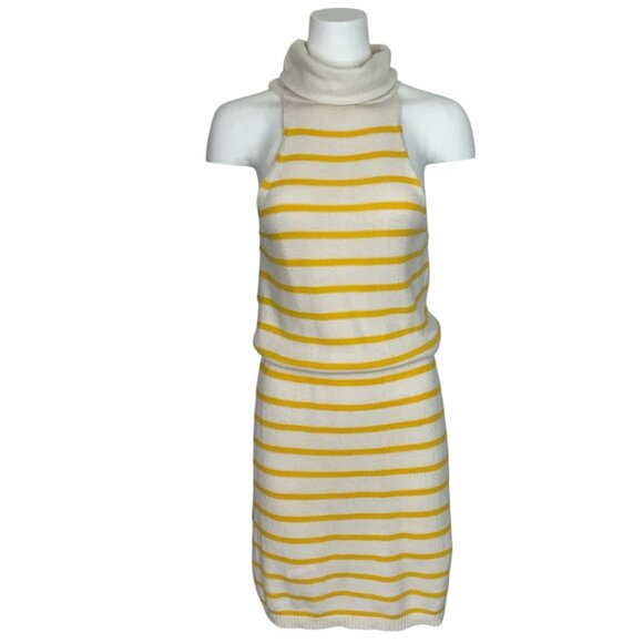 Saylor Turtleneck Knit Dress S Yellow Striped Sleeveless Mini Coastal Resortwear - Picture 1 of 12